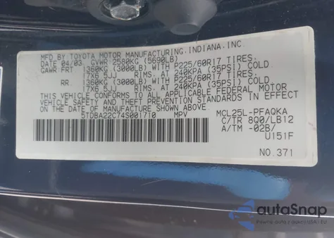 2004 Toyota Sienna Xle Limited from USA, damaged, VIN 5TDBA22C74S001710